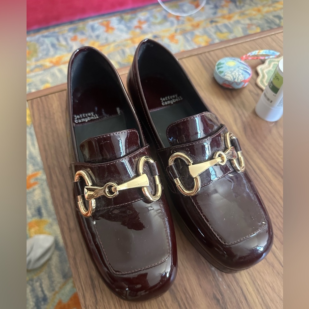Jeffrey Campbell Women’s Burgundy Patent Platform Loafers 7.5
